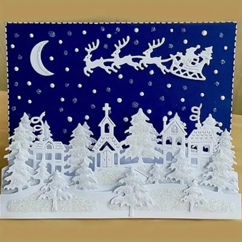 Feemkota Merry Christmas Snowy Evening Die Cuts for Card Making Christian Theme Stamps Cutting Dies for DIY Paper Scrapbooking Crafts Embossing Decorations - Image 1